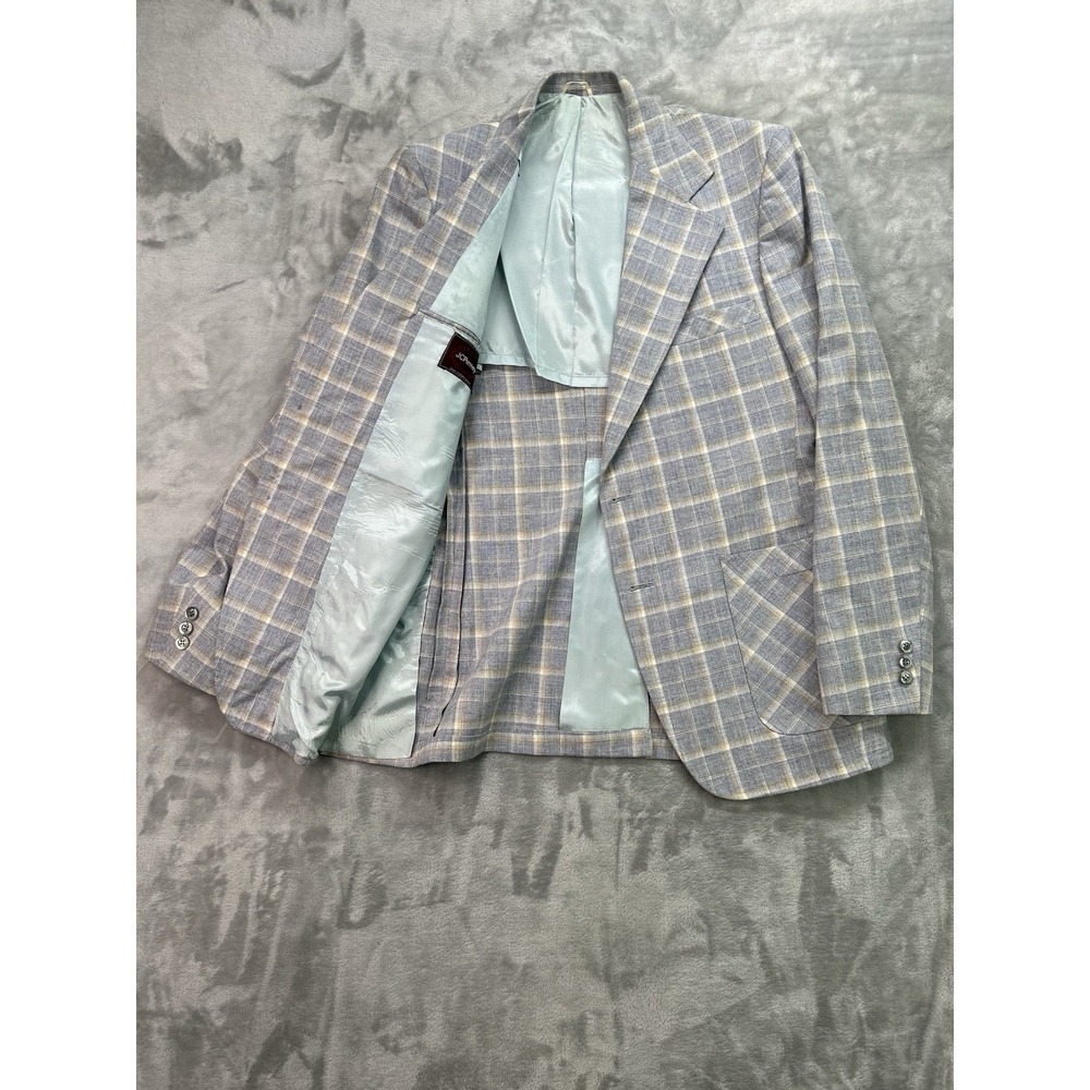 Vintage 60s 70s Blue White Plaid Knit Blazer Jacket Size 40 JC Penny 2 Button